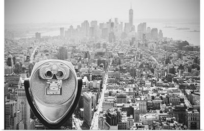 Black And White Toned Binoculars Over Manhattan, NYC