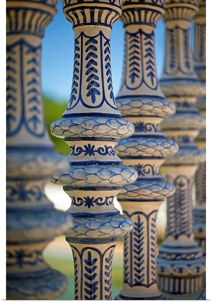 Blue and white ceramic fence, Seville, Andalucia Spain.