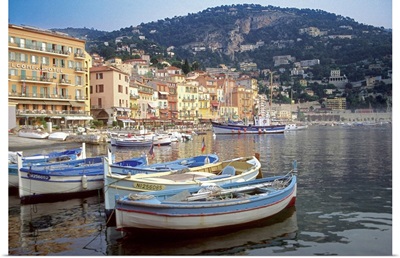 Boats anchored at Villefranche Harbor, French Riviera, France
