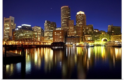 Boston city skyline at night