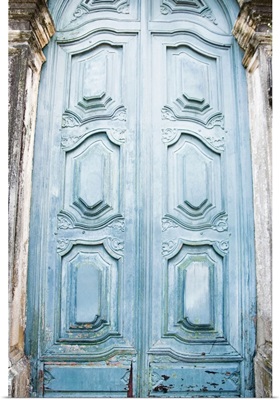 Brazil, Bahia, Salvador De Bahia, Close up on blue carving door
