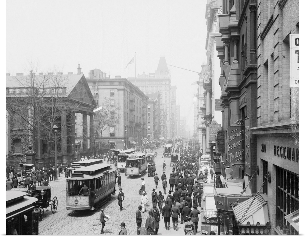 Broadway from Fulton Street 1890. Showing St. Paul's Chapel and Astor House.