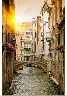 Buildings and bridge on urban canal, Venice, Italy