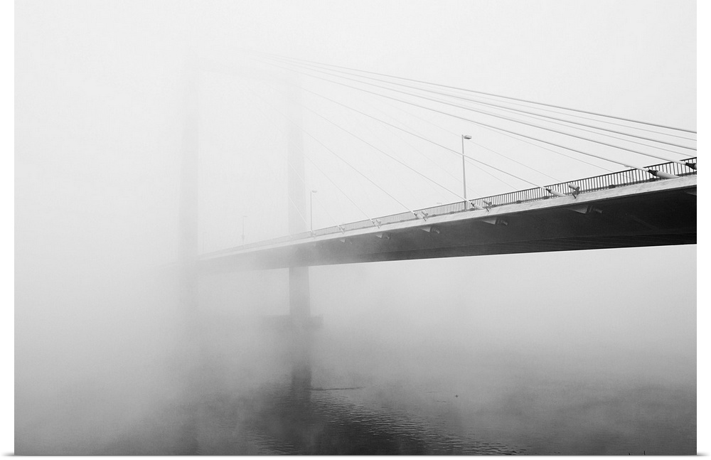 Cable Bridge disappears in fog, Washington .
