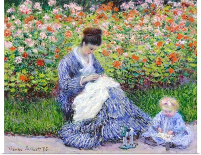Camille Monet And A Child In The Artist's Garden In Argenteuil, By Claude Monet
