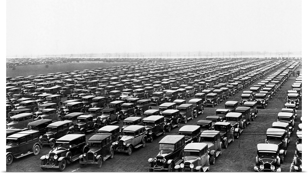 Hundreds of cars fill the soldier field parking lot during the Notre Dame-USC Football game. Chicago, November 1929. | Loc...