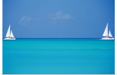 Caribbean, Turks and Caicos Islands, Providenciales, Grace Bay Beach, Sailboats in ocean