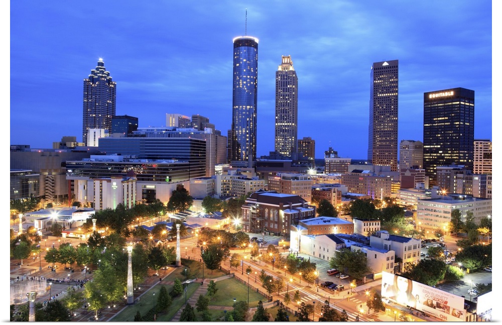 Atlanta skyline above Centennial Olympic Park in downtown Atlanta, Georgia