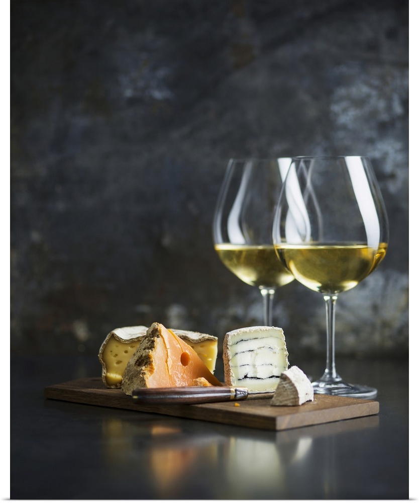 Cheese platter and white wine.