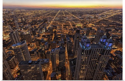 Chicago downtown at sunset.