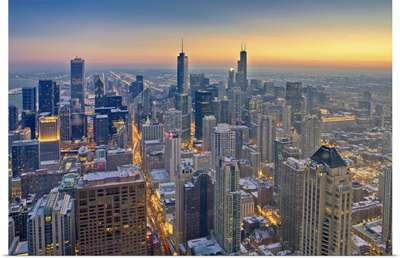 Chicago skyline in blue hour.