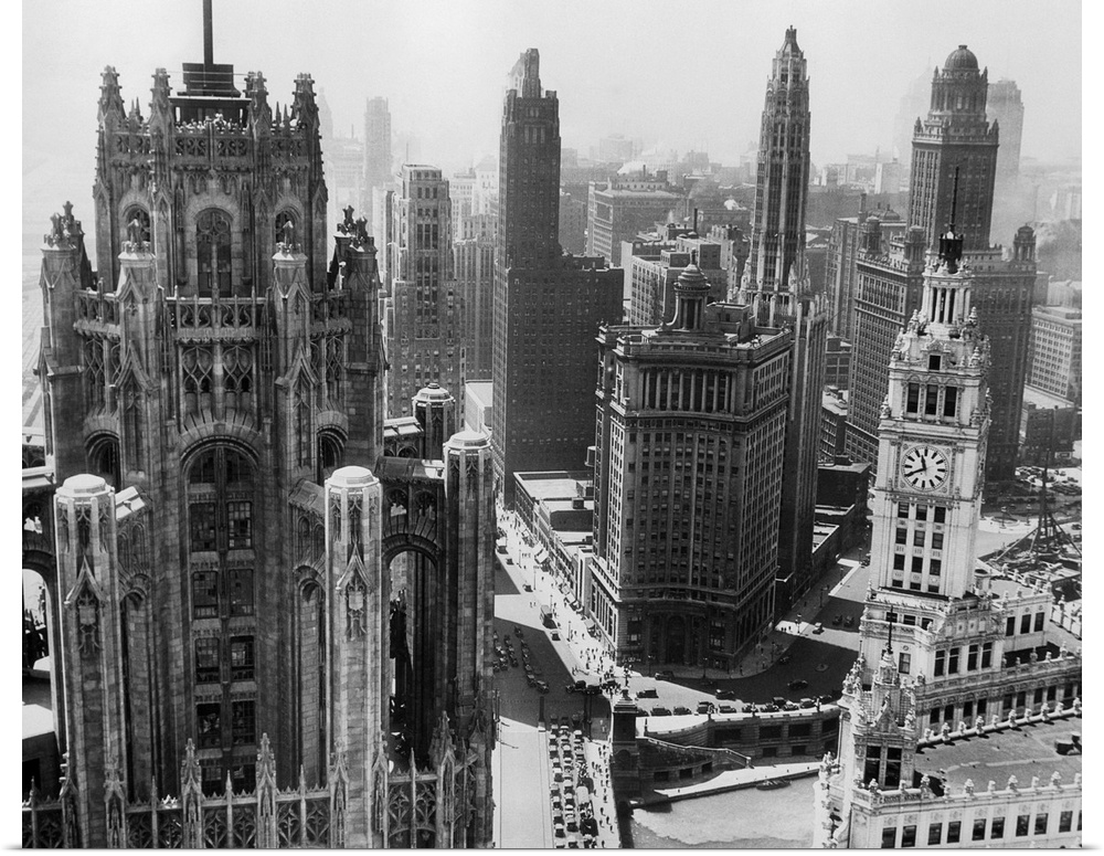 Chicago, IL: Towers of leading Chicago skyscrapers. Undated photo.