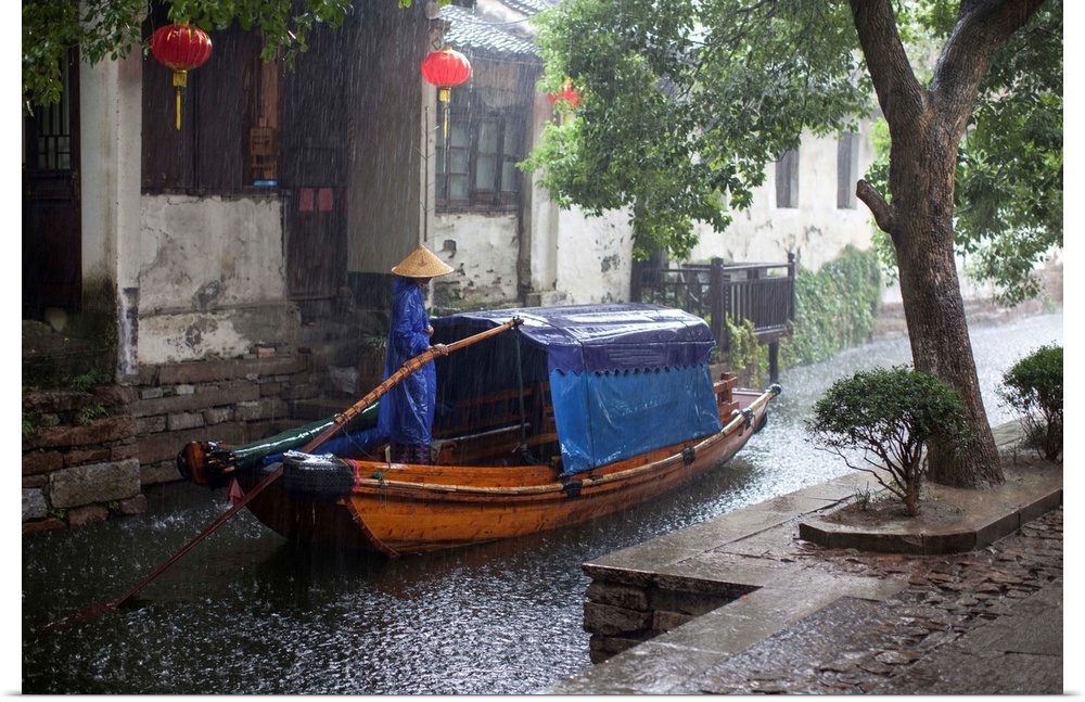 Zhouzhuang water town in hard rain.