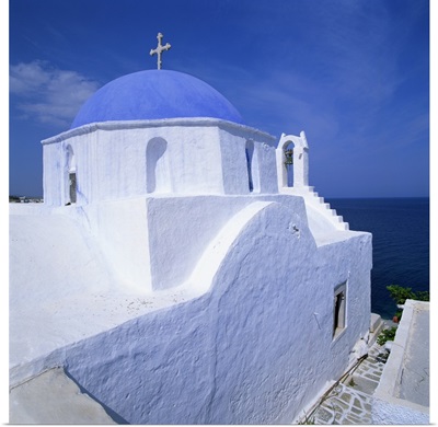 Church with blue dome in Santorini, Greece