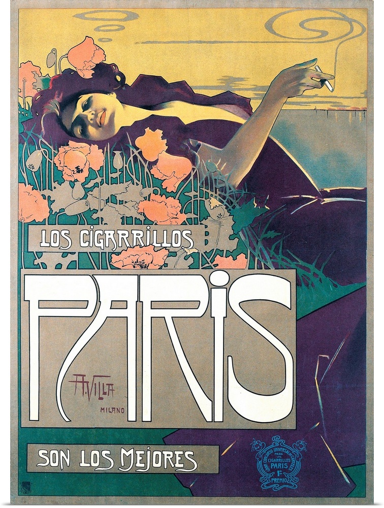 Cigarrillos Paris son los Mejores (Paris cigarillos are the best!) poster by Aleardo Villa (Spanish, 1865-1906), 1901, col...