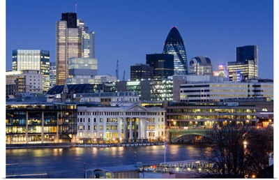 Cityscape of the City of London at dusk