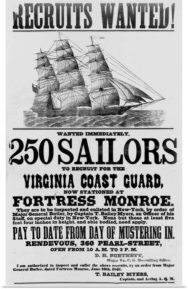 A Civil War recruiting poster calling for 250 volunters for the Virginia Coast Guard, June 1861.