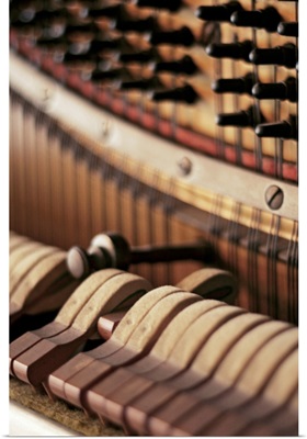 Close-up of a piano's interior parts