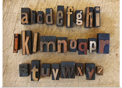 Close up of alphabet on letterpress