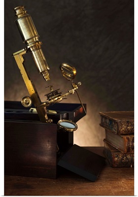 Close up of antique microscope