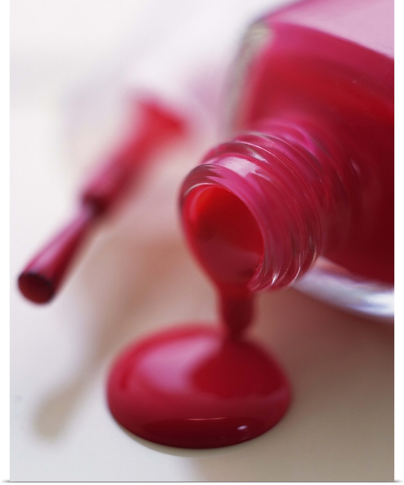 Closed Up Image of Red-Colored Manicure Bottle, Differential Focus