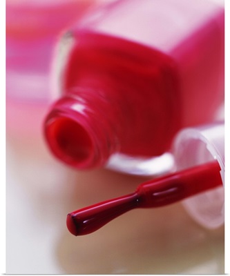 Closed Up Image of Red-Colored Manicure Bottles, Differential Focus