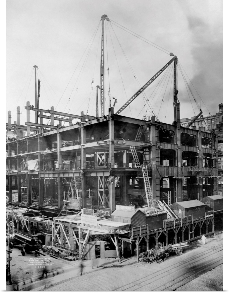 A view of the Woolworth Building under construction. The Woolworth Building, designed by Cass Gilbert, became the tallest ...