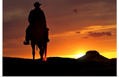 Cowboy rides into the sunset