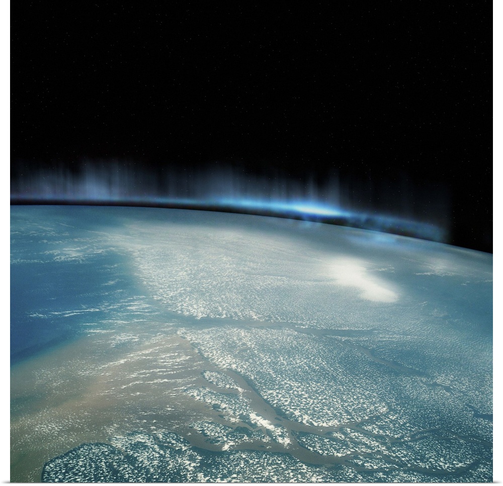 Digital Illustration of Aurora Borealis from Space