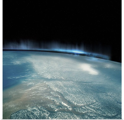 Digital Illustration of Aurora Borealis from Space
