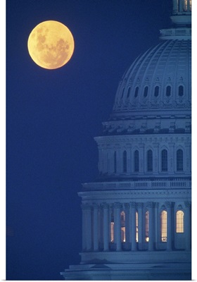 Dome of Capitol Building with full moon