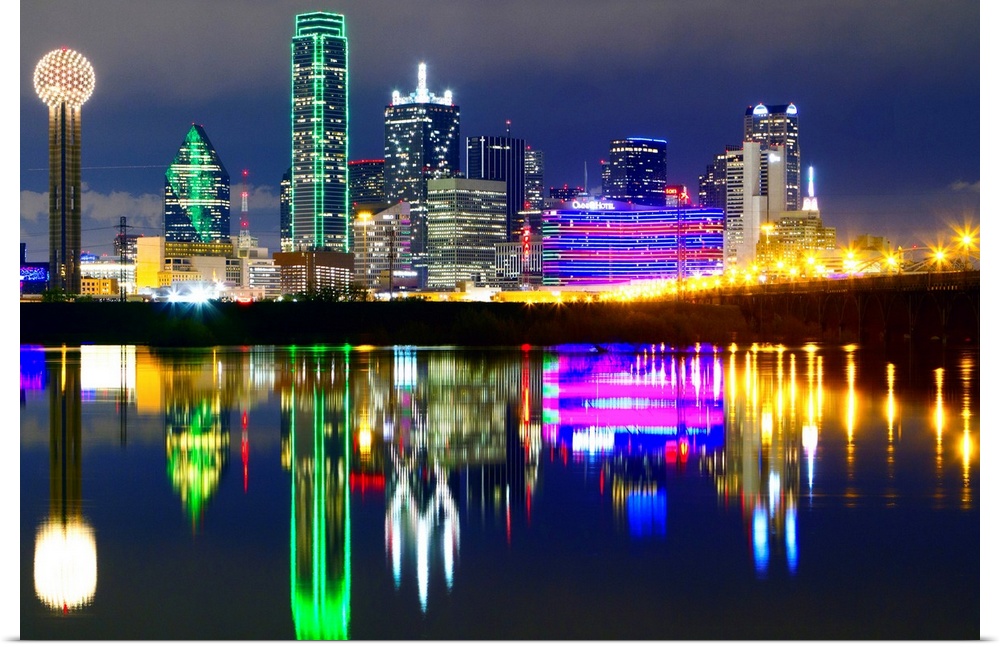 Reflections of downtown Dallas in the Trinity river.
