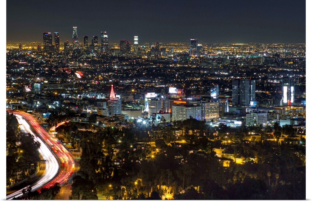 Aerial view of Hollywood at night