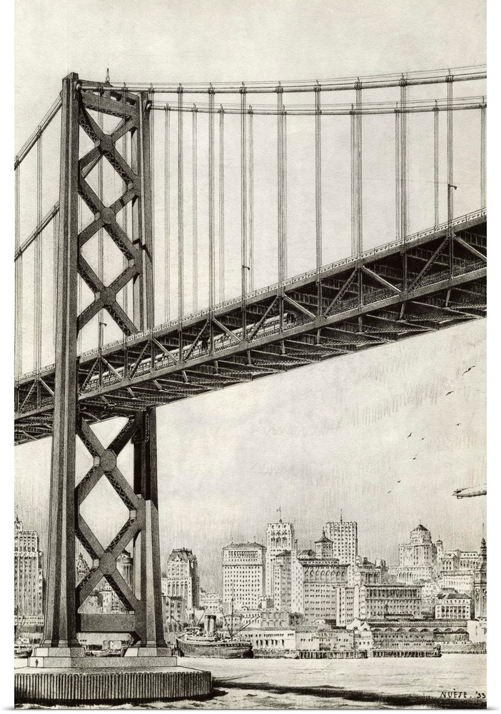 Architects drawing of the San Francisco Oakland Bridge
