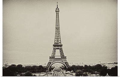 Eiffel Tower in old style black and white image.