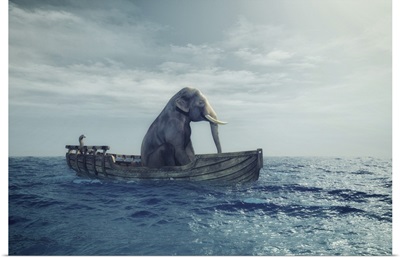 Elephant In A Boat At Sea