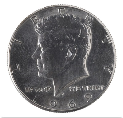 Fifty cent coin featuring John F. Kennedy