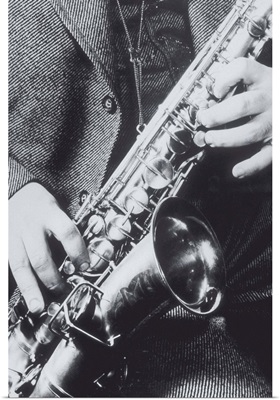 Fingers positioned on saxophone, 1940's