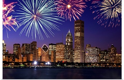 Fireworks over Chicago skyline