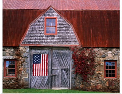 Flag Hanging On Barn Door