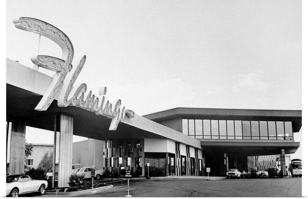 This front view of the Flamingo Hotel on the famed Strip in Las Vegas, Nevada, shows the new million dollar facade and Fla...