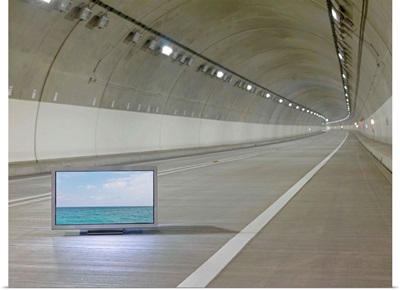 Flat TV placed in tunnel