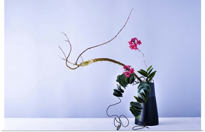 Flower arrangement with wire and eucalyptus leaves