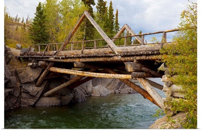 Footbridge made of logs, Haines junction, Yukon Territory, Canada