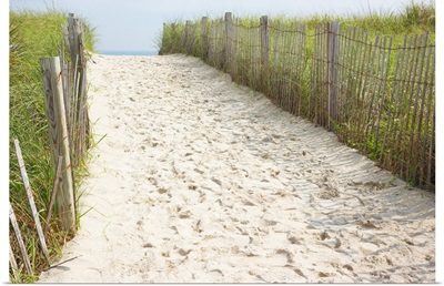 Footprints in sand of beach access path