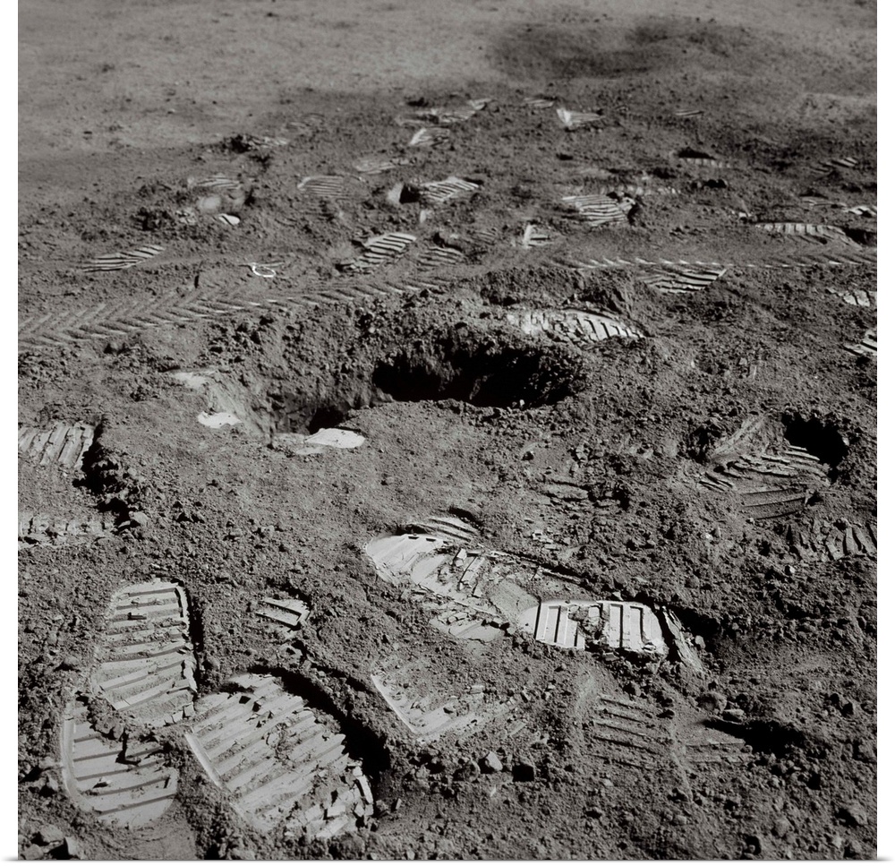 Footprints on the surface of the Moon left by members of the Apollo 15 mission.