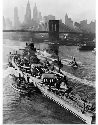 French Battleship Richelieu Passes Brooklyn Bridge