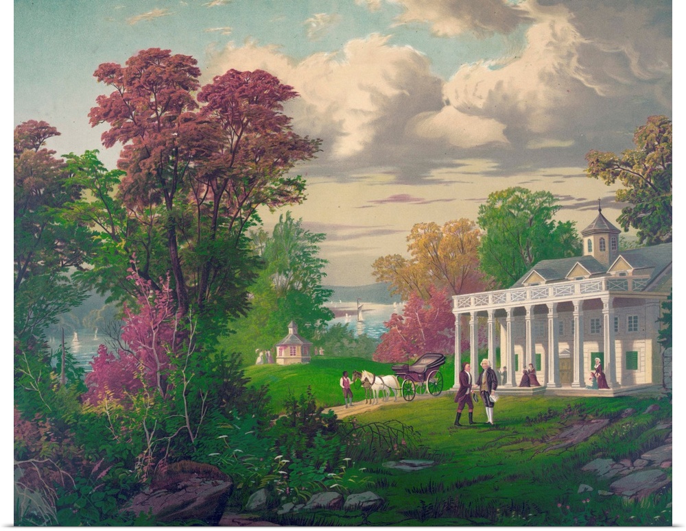 George Washington arriving at his home, Mount Vernon, by G. F. Gilman, 1876, chromolithograph on linen.
