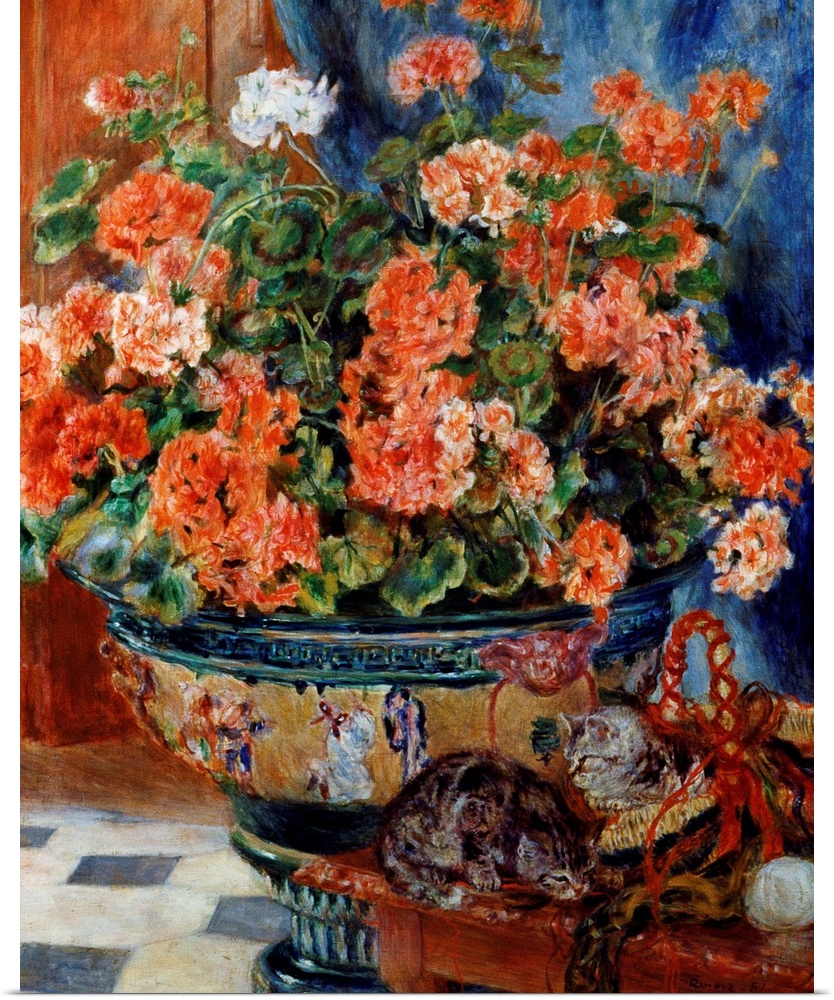 Geraniums And Cats By Pierre-Auguste Renoir