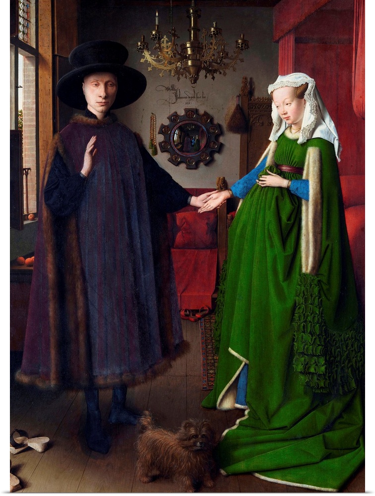 Jan Van Eyck, Giovanni Arnolfini and His Bride (The Arnolfini Marriage), 1434. Oil on wood, 32 x 23.5 inches. National Gal...